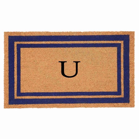 Monogram Door Mat, Natural, Dark Blue, 18 in W x 30 in L